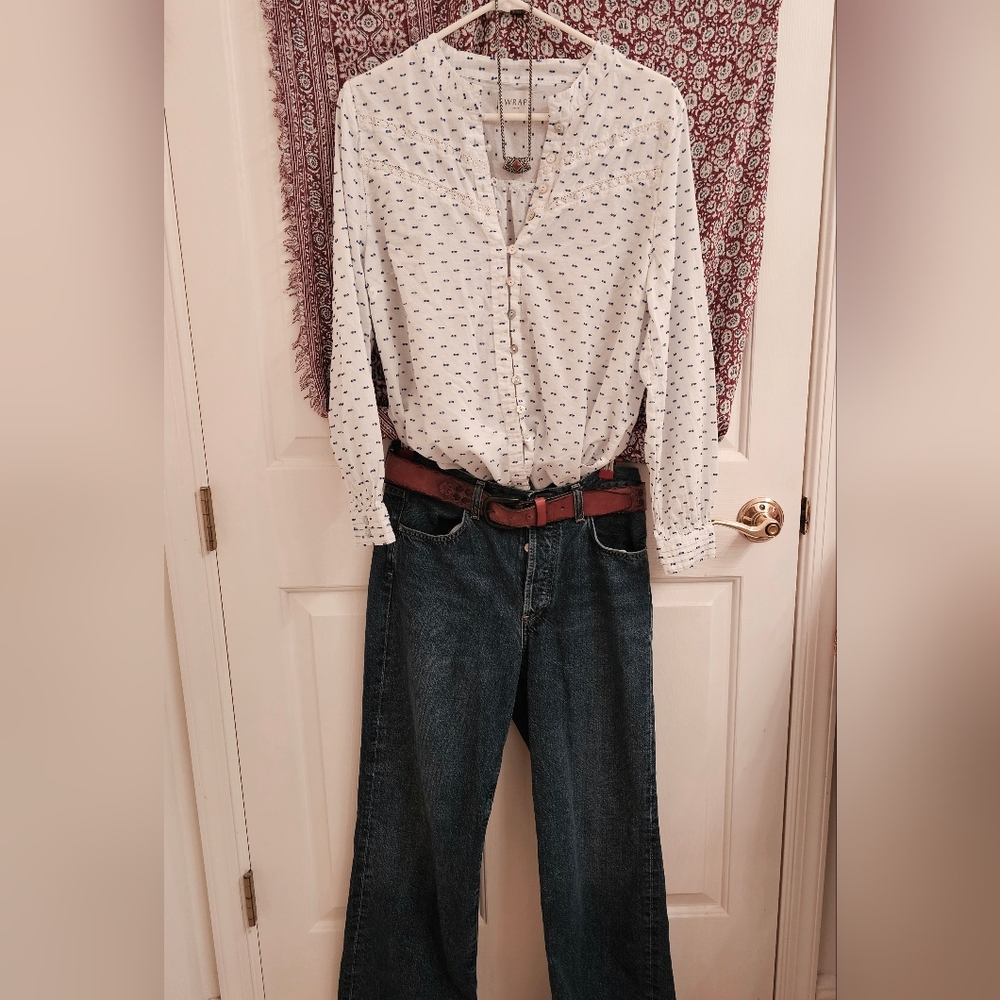 Wrap London White and Blue Embroidered Shirt